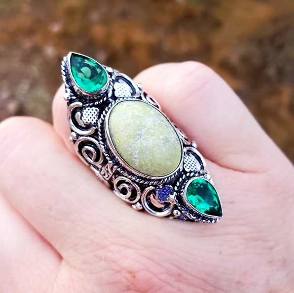 New Lemon Chrysoprase & Peridot 925 Silver Statement Ring. - Picture 5 of 13